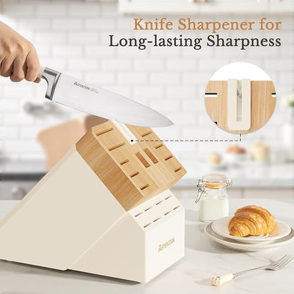 Knife Set,Astercook Kitchen Knife Set with Block 22-Piece Full Tang Stainless Steel Knives with Sharpener Dishwasher Safe and Anti-Slip Ergonomic Handle Elegant Cream White Utensils Set - Image 6
