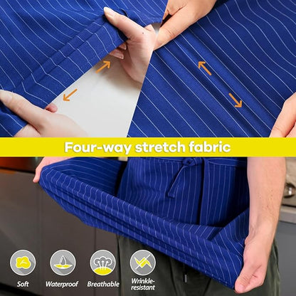 ROTANET Stripe Stretch Apron for Men Women Chef Big and Tall Large Striped Aprons with Pockets for Kitchen Cooking Waterproof