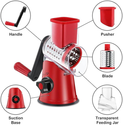 Cheese Grater Rotary, Rotary Grater for Kitchen, Kitchen Grater Vegetable Slicer with 3 Drum Blades, Fast Cutting Cheese Shredder for Vegetables and Nuts - Image 7