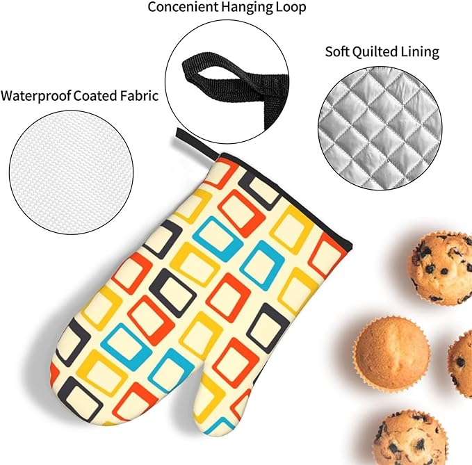 Mid Century Modern Oven Mitts and Pot Holders Sets of 3 Retro Heat Resistant Non Slip BBQ Gloves for Cooking Grilling Baking Kitchen Decor - Image 5