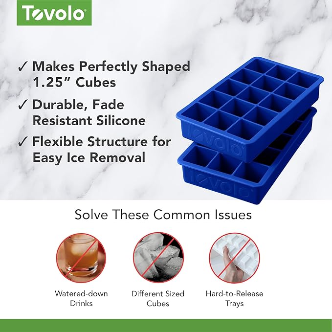 Tovolo Silicone Ice Cube Tray Stratus Blue Pack of 2 BPA Free Ice Tray Mold for Coffee Drinks Cocktails, Dishwasher Safe Easy Release Perfect 1 Inch Cube Ice Tray for Whiskey Bourbon Spirits - Image 3