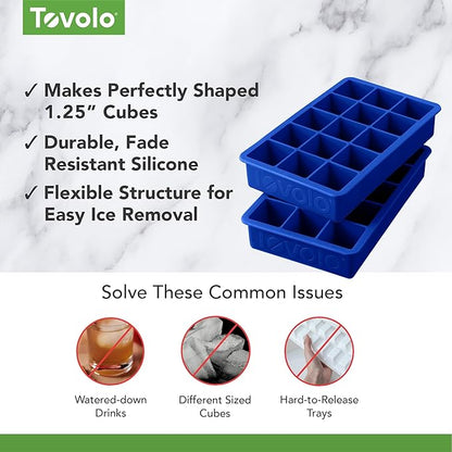 Tovolo Silicone Ice Cube Tray Stratus Blue Pack of 2 BPA Free Ice Tray Mold for Coffee Drinks Cocktails, Dishwasher Safe Easy Release Perfect 1 Inch Cube Ice Tray for Whiskey Bourbon Spirits - Image 3