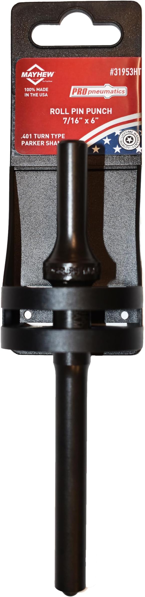 Mayhew Tools 31953HT Pneumatic Roll Pin Punch, 7/16" x 6" Hang Tag, Black Oxide Finish