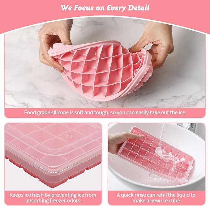 Silicone Ice Cube Tray with Leak-Proof Lid & Storage Bin for Freezer – BPA-Free 36-Piece Nugget Ice Molds, Spill-Resistant Cover & Ice Scoop Container Cover - Image 6