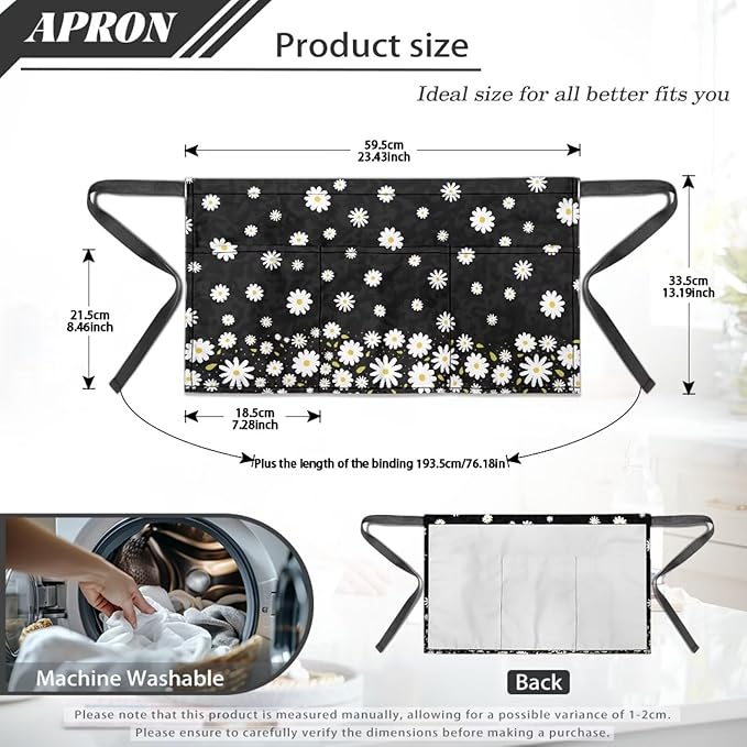 Server Apron with 3 Pockets, Waterproof Oil Waitress Waiter Half Apron for Restaurant Hotel Kitchen Cafe