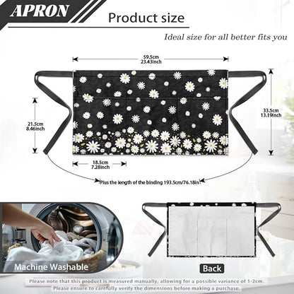 Server Apron with 3 Pockets, Waterproof Oil Waitress Waiter Half Apron for Restaurant Hotel Kitchen Cafe