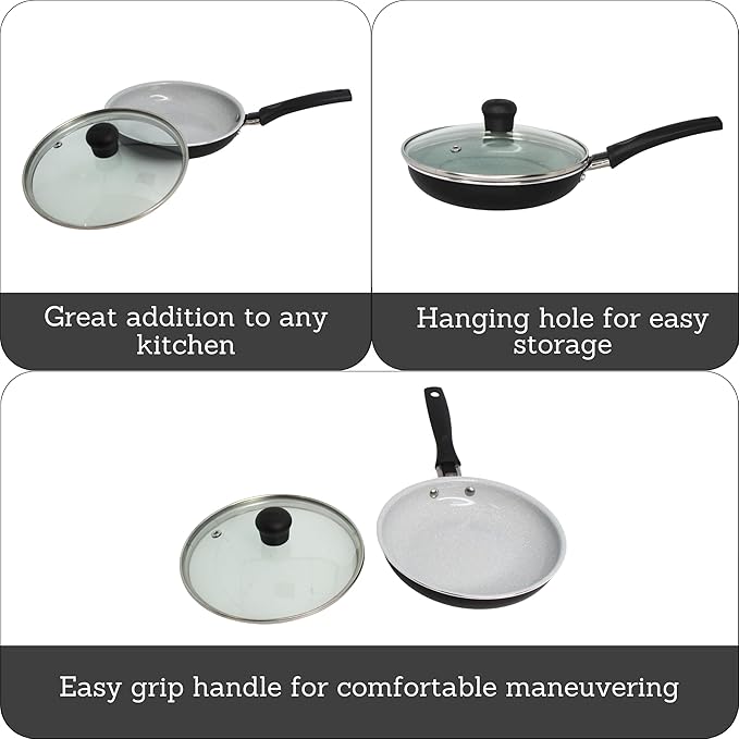 IMUSA 6.3” Gray Speckled Ceramic Mini Fry Pan with Glass Lid – PFAS Free Nonstick Small Skillet for Eggs, Mini Omelets, Crepes & Single Servings, Matte Black Exterior - Image 2