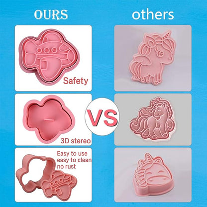 Transportation Vehicle Cookie Cutters With Plunger Stamper,8 Piece Transportation Theme Embossing Cutter For Fondant Biscuit Pastry Cheese Baking