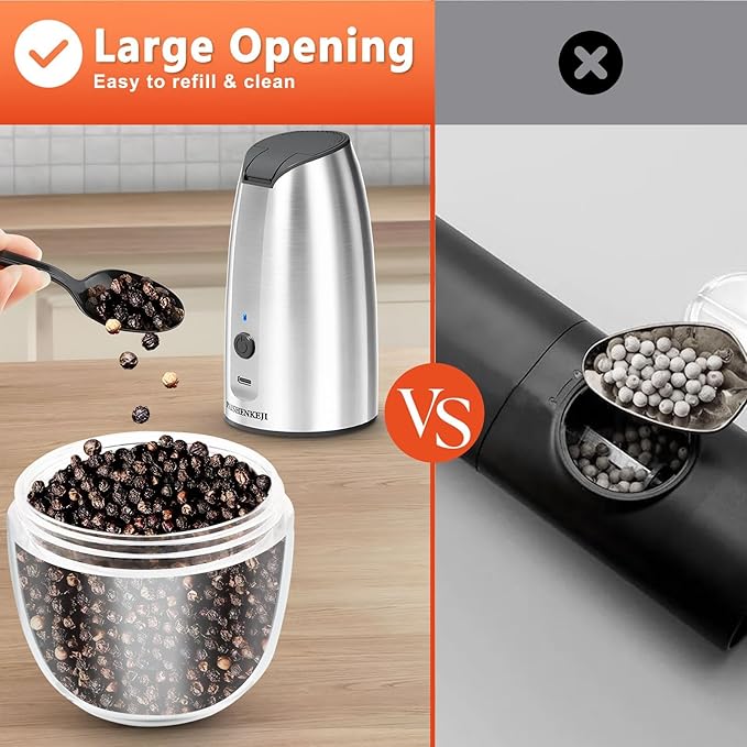 Electric Salt and Pepper Grinder Set: - For Gravity Electric Salt and Pepper Shakers Set Rechargeable Automatic Spice Grinder USB Powered Spice Peppercorn Shaker with Adjustable Coarseness