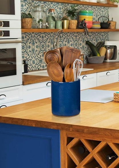 Nucookery Utensil Holder, 6.4" Ceramic Kitchen Utensil Holder for Countertop with Protection Cork Bottom, Vintage Farmhouse Kitchen Decor for Counter, Gift (Royal blue) - Image 7