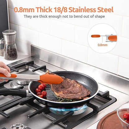 600ºF Heat Resistant Kitchen Tongs: U-Taste 12 inch Large Silicone Cooking Tong with Sturdy Non Stick Rubber Tips & Silicon Coated 18/8 Stainless Steel Handle & Smooth Locking for Serving Grill-Orange - Image 5