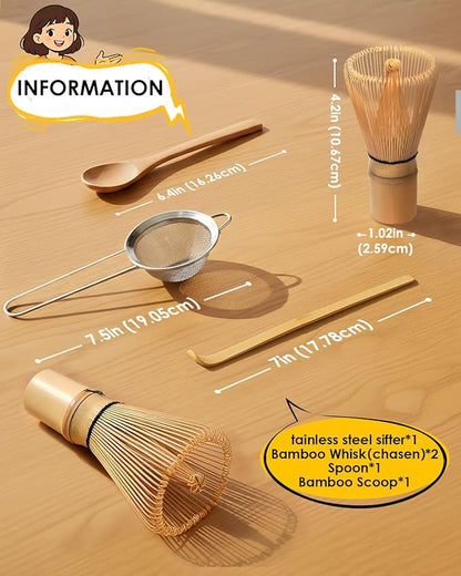 Bamboo Matcha Whisk Set with 2-pack 100% Natural Bamboo matcha Whisk,Sifter,Tea Scoop and Tea Spoon，Handcrafted Traditional Japanese Chasen, Matcha Kit for Authentic Matcha Tea Preparation - Image 4