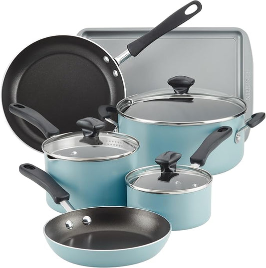 Farberware Cookstart DiamondMax Nonstick Cookware/Pots and Pans Set, Dishwasher Safe, Includes Baking Pan and Cooking Tools, 15 Piece - Aqua by Farberware