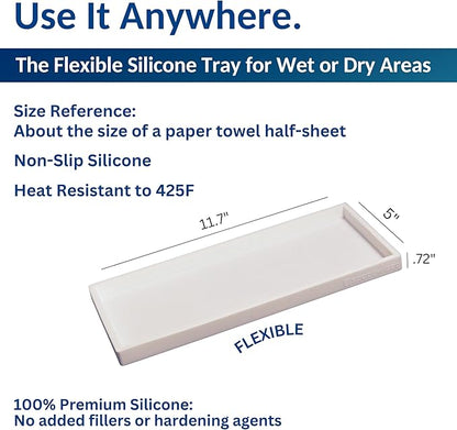 Spacewiser Countertop and Vanity Tray - 2 PC Large 11.7" Silicone Bathroom Trays, Counter Organizer, Dish Soap Sponge Holder Kitchen Sink Tray Organizer, Sink Caddy Toothbrush Key Kitchen Soap Trays