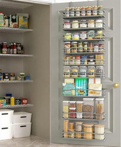Moforoco Grey 9-Tier Over The Door Pantry Organizer, Pantry Organization and Storage, Black Hanging Basket Wall Spice Rack Seasoning Shelves by MOFOROCO