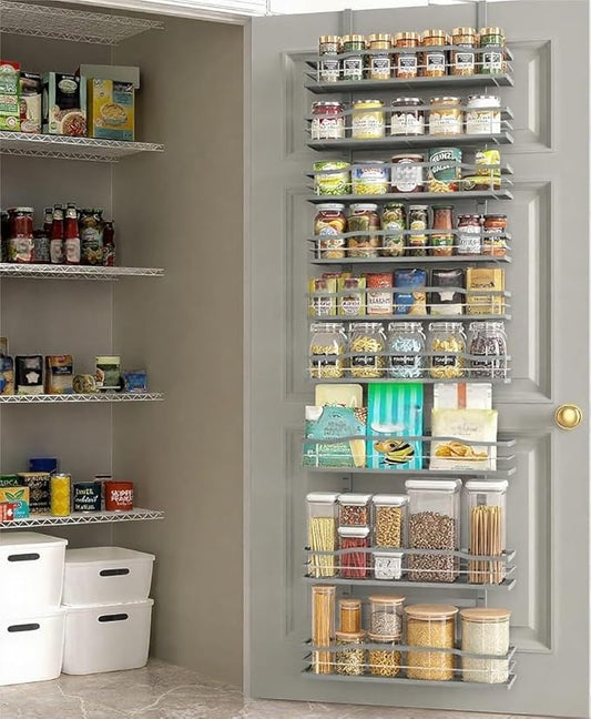 Moforoco Grey 9-Tier Over The Door Pantry Organizer, Pantry Organization and Storage, Black Hanging Basket Wall Spice Rack Seasoning Shelves by MOFOROCO