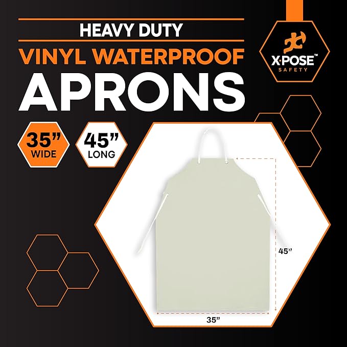 Xpose Safety Heavy Duty Vinyl Waterproof Aprons, White - For Home, Industrial and Commercial Use - Chemical Resistant
