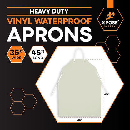 Xpose Safety Heavy Duty Vinyl Waterproof Aprons, White - For Home, Industrial and Commercial Use - Chemical Resistant