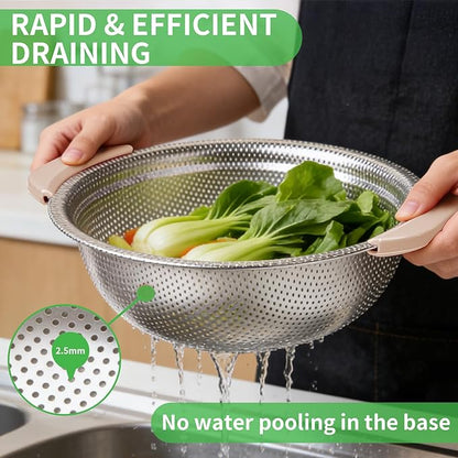 Colander Set with Plastic Handles, Stainless Steel Micro-Perforated Colanders Strainers for Draining Rinsing Washing, Ideal for Pasta Vegetables Fruits, Heavy Duty & Dishwasher Safe - Image 3