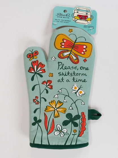 Blue Q Please, One Storm at a Time Funny Oven Mitts - Cute Oven Mitts, Home Kitchen Gifts, Cooking Accessories, Super-Insulated Quilting, Comfy Natural-Fitting Shape, 100% Cotton, Size 12.5"L x 7.5"W
