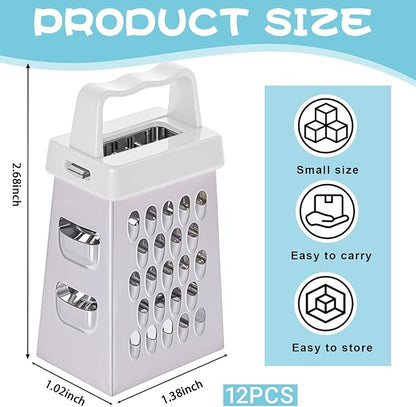 12 Pcs Mini Cheese Grater Stainless Steel Box Grater with 4 Sides Professional Fine Coarse Handheld Slicer Small Lemon Safe Zester Shredder for Kitchen Ginger Vegetable Potatoes Food - Image 2