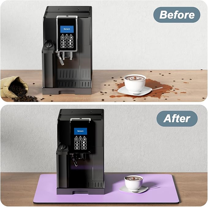 Rnivvi Coffee Mat, 16" x 24" Coffee Bar Mats for Espresso Machine Station Accessories and Organizer, Hide Stain Rubber Backed Absorbent Dish Drying Pad for Kitchen Counter, Cute Bar Decor Pad, Purple - Image 6