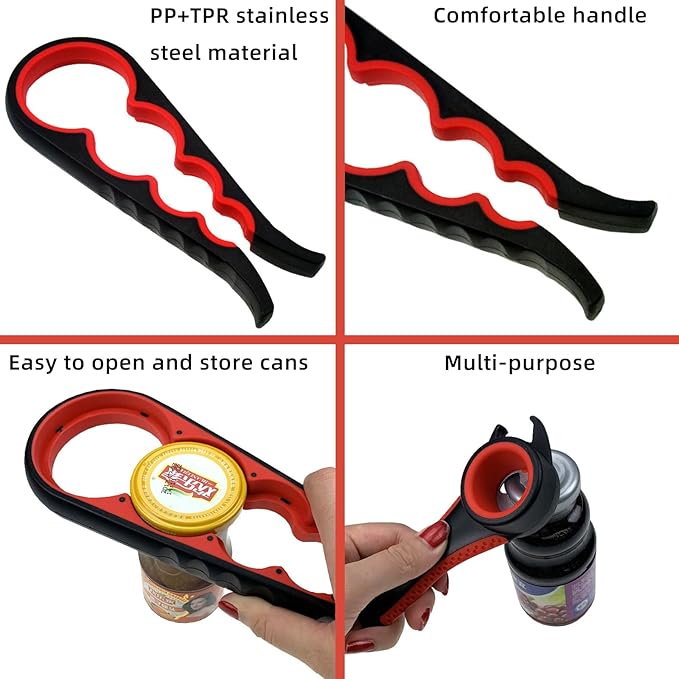 Bottle Opener for Arthritic Hand,Jar Opener for Old People, Children, Women, Those with Weak Hands,Multifunctional Kitchen Gadgets (B-red) - Image 5