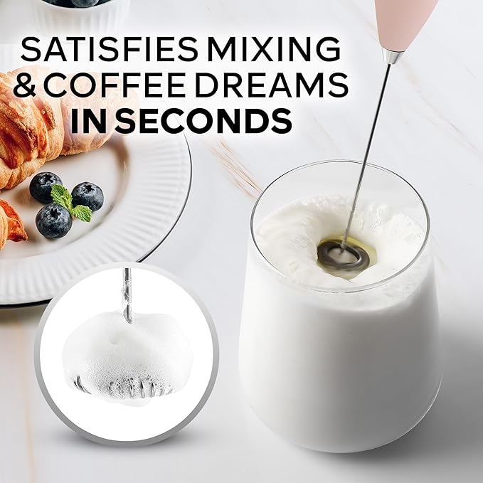 Zulay Kitchen Powerful Milk Frother Wand With 4 AA Duracell Batteries - Ultra Fast Handheld Drink Mixer - Electric Whisk Foam Maker for Coffee, Lattes, Cappuccino, Matcha & Creamer - Pink Salt - Image 2