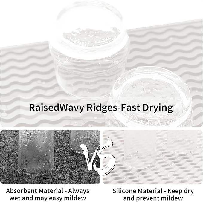 ZLR Silicone Sponge Holder & Sink Caddy Tray (6" x 12") - Narrow Dish Drying Mat for Kitchen Counter - Waterproof Soap Dispenser Organizer, Non-Slip Bathroom Vanity Tray (Milk White) - Image 2