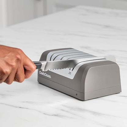 Chef'sChoice Electric Knife Sharpeners with Rechargeable Battery for 20-Degree Straight and Serrated Knives using 100-Percent Diamond Abrasives, 3-Stage, Gray