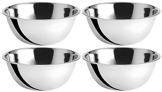 OCS Parts 8 Quart Mixing Bowls | Set of 4 | 13.25-Inch Stainless Steel Professional Grade Flat Base Mixing Bowls for Home and Commercial Kitchens by OCSParts