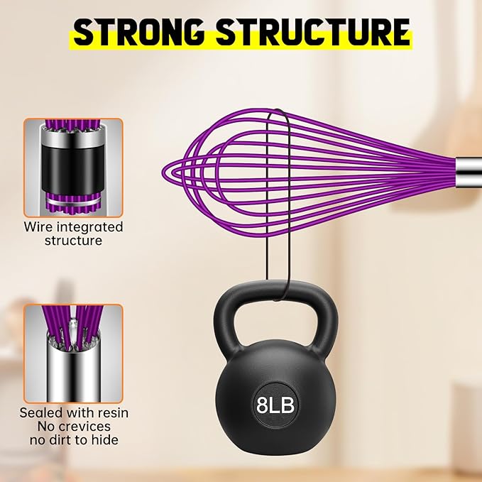 HOTEC 4 Pieces Silicone Whisks Set, Wire Balloon Whisks Egg Beater, Non-slip Handle Whisk for Non-stick Cookware Perfect for Cooking, Stirring, Beating and Blending (Purple) - Image 4