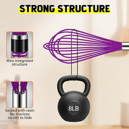 HOTEC 4 Pieces Silicone Whisks Set, Wire Balloon Whisks Egg Beater, Non-slip Handle Whisk for Non-stick Cookware Perfect for Cooking, Stirring, Beating and Blending (Purple) - Image 4