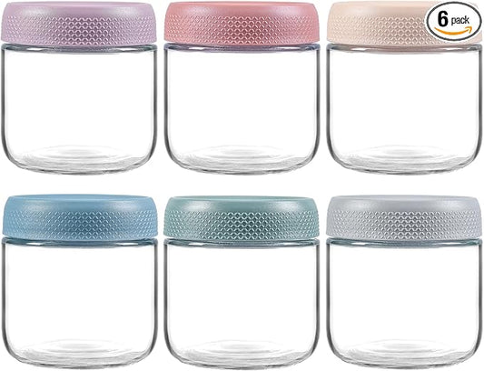 NETANY 6-pack 10oz Glass jars with Airtight Lids, Overnight Oats Containers with Lids, Wide mouth Mason Salad jars, Glass Food Storage Containers for Snacks Yogurt Spice Sugar by NETANY