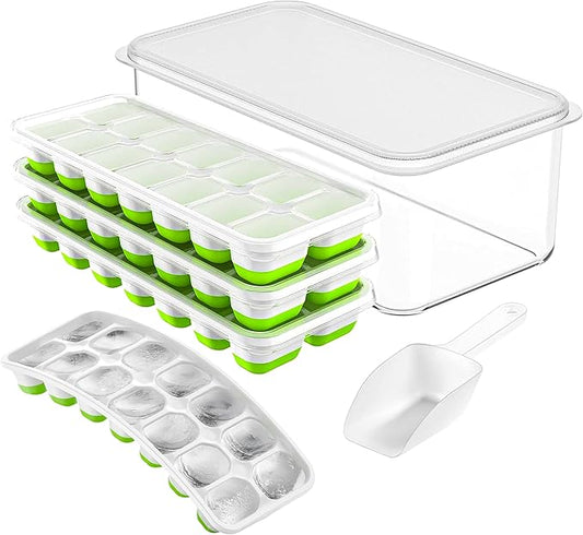 Durable Silicone Ice Cube Tray Set – Versatile Ice Tray, Stackable Ice Trays for Freezer with Lids, Flexible Ice Cube Trays for Freezer for Easy-Release Cubes