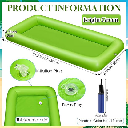 Leitee 3 Pcs Inflatable Serving Bar Kit Includes Salad Buffet Tray with Drain Plug Mesh Food Cover Food Drink Containers and Inflator for Ice Supplies Halloween Party Camping Picnic(Green)