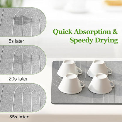 Luxspire Large Stone Drying Mat for Kitchen Counter 24"x16"- Fast-Absorbing Dish Drying Mat Non-Slip Stone Dish Drying Mat for Dishes, Cups Waterproof Counter Protector for Kitchen Bath, Dark Gray