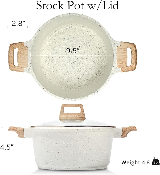 ESLITE LIFE Nonstick Stock Pot with Lid, 5 Quart Granite Casserole Large Soup Pot Pasta Cooking Pot, Induction Compatible, PTFE & PFOA Free, White - Image 2