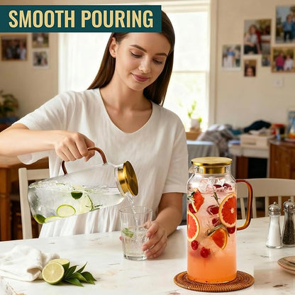 4 Pack 2 Liter/68 oz Glass Pitcher with Lid, Water Pitchers with Handle for Fridge, Large Jug for Iced Tea, Coffee, Borosilicate Glass Carafe for Hot/Cold Brew Drink and Homemade Beverage, Gold - Image 7