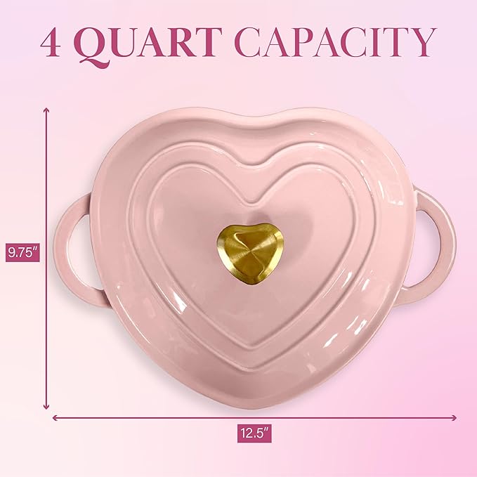Paris Hilton Enameled Cast Iron Dutch Oven Heart-Shaped Pot with Lid, Dual Handles, Works on All Stovetops, Oven Safe to 500°F, 4-Quart, Pink - Image 8