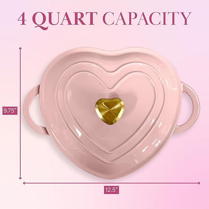 Paris Hilton Enameled Cast Iron Dutch Oven Heart-Shaped Pot with Lid, Dual Handles, Works on All Stovetops, Oven Safe to 500°F, 4-Quart, Pink - Image 8