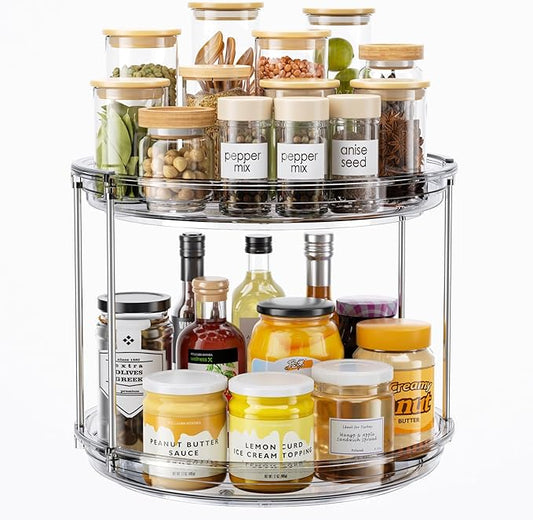 LAMU 2 Tier Lazy Susan Turntable Organizer 10.6'' Rotating Spice Rack Organization for Cabinet, Kitchen, Pantry, Countertop, Bathroom, Vanity, Medicine Cabinet Organizer, Grey by YourHome-OrganizationHelper