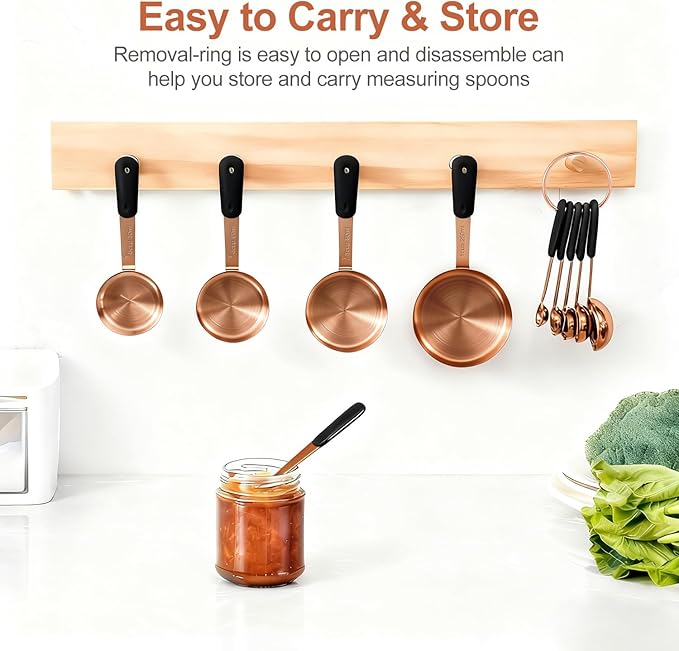 Bopei Measuring Cups and Spoons Set, Rose Gold Plated Stainless Steel 10 Piece for Cooking and Baking (5 Cups + 5 Spoons RoseGold) - Image 5