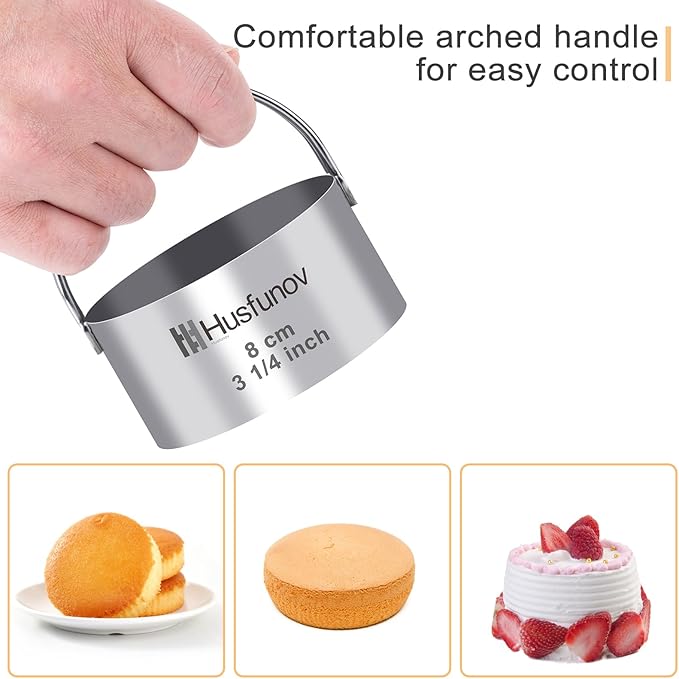Biscuit Cutter Set Round Cookie Cutters with Handle 5 Pieces Stainless Steel Circle Professional Baking Dough Tools for Cake - Image 4