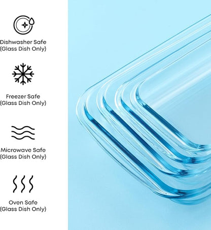 JoyJolt 8-Piece Borosilicate Glass Oven Dishes with Sage Green Lids, Rectangle Deep Glass Baking Dish Set, Baking Pans for Lasagna Casserole Cake, Bakeware Set, Freezer to Oven Tray to Dishwasher