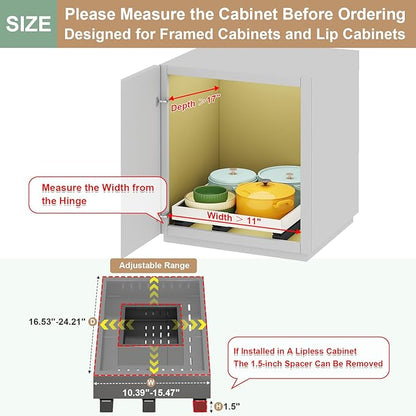 Pull out Cabinet Organizer,Expandable Width(11"-16"),Depth(17"-24") with 3 Rails,Roll out Drawers,No Drill Adjustable Slide out Shelves for Kitchen,Pantry,for Both Lip and Lip-Free Cabinets,Black(1PC) - Image 2