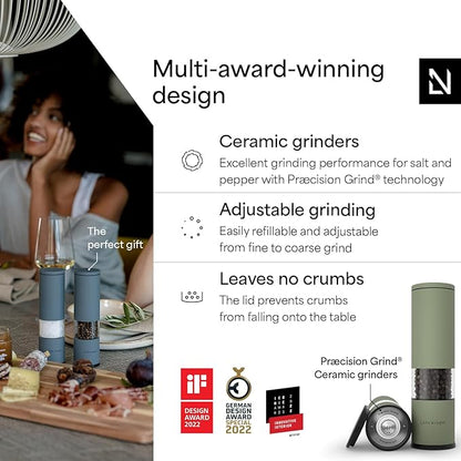 LARS NYSØM Salt and Pepper Grinder Set Manual, Stainless Steel Salt and Pepper Mills with Adjustable Ceramic Grinder I Design Spice Shakers (Sage Green) - Image 2