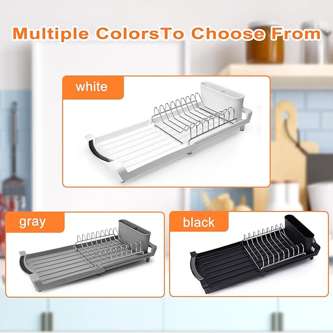 Dish Drying Rack Compact Expandable - A Space-Saving, Stainless Steel, Rust-Resistant Dish Drainer for Kitchen and Apartment Countertops/Sink Cabinets, Extendable from 11.42 to 19.9 inches (White) - Image 3