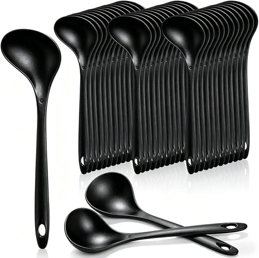 40 Pack Plastic Ladle Spoons, 1.5 Oz Solid Durable Disposable Serving Spoons with Long Handle, Heat Resistant Large Soup Ladle Bulk for Party Catering Buffet Restaurant, 9 x 2.8 Inch by Acshio