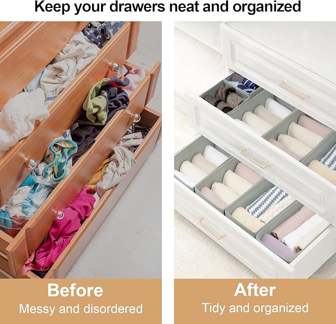 Fordonral Drawer Organizer Clothes, Foldable Fabric Dresser Organizer Closet Organizers and Storage Box for Underwear,Folded Clothes,Baby Clothing,Socks,Bra,Towels,Ties(6M+6S,Gray) - Image 2